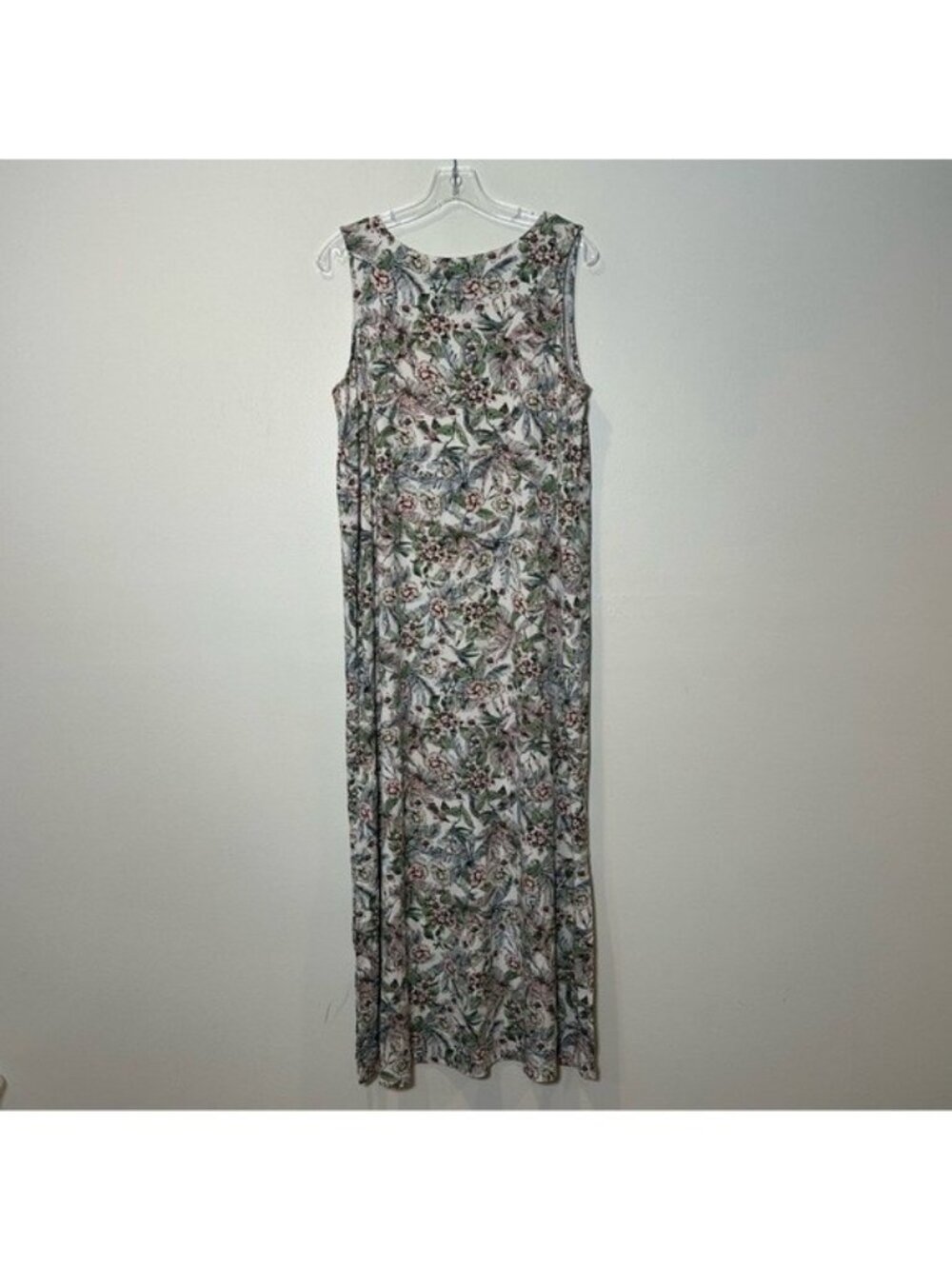J Jill Wearever L Maxi Dress Slit Hawaiian Floral Bird Sleeveless Stretch Beachy - Picture 9 of 9